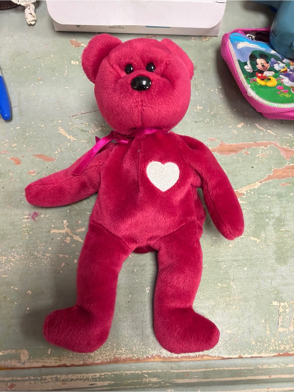 Valentina Deep Pink Plush Bear with White Heart